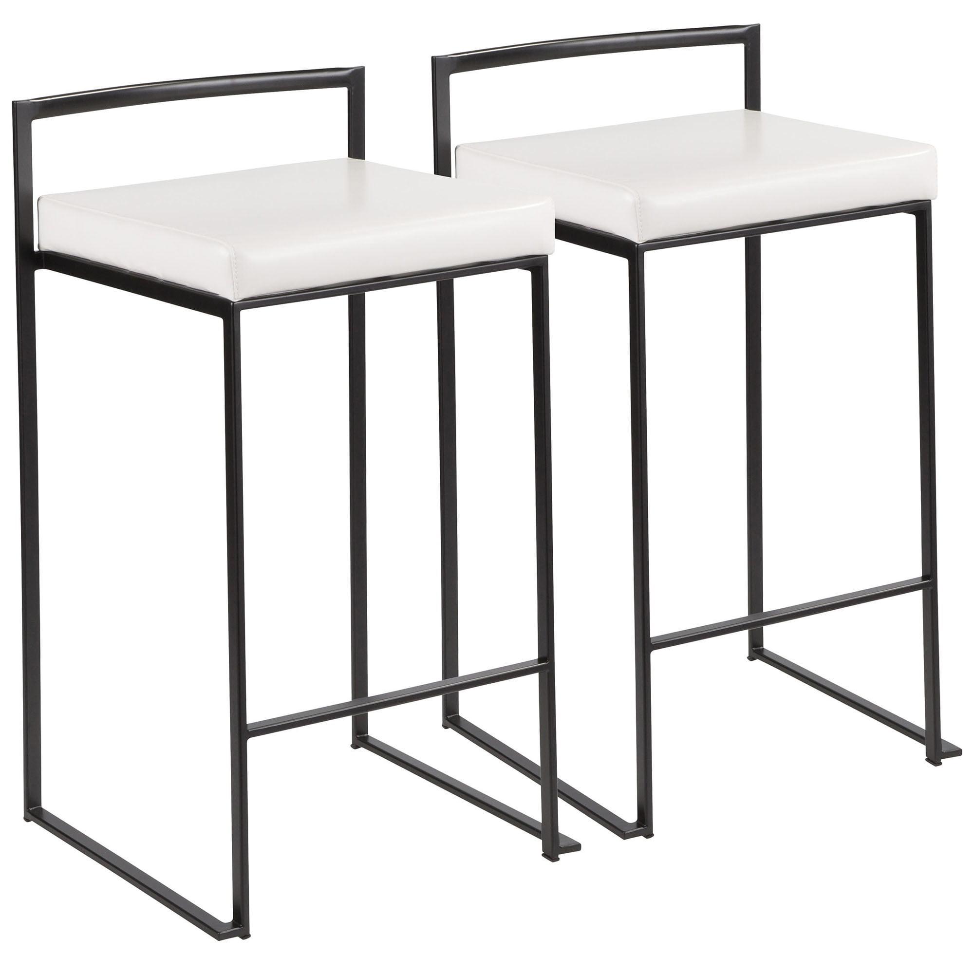 Set of 2 26" Fuji Contemporary Counter Height Barstools White: Padded, Stackable - LumiSource