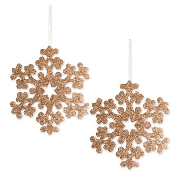 Contemporary Home Living Set of 2 Gold Snowflake Hanging Christmas Ornaments 12.2"