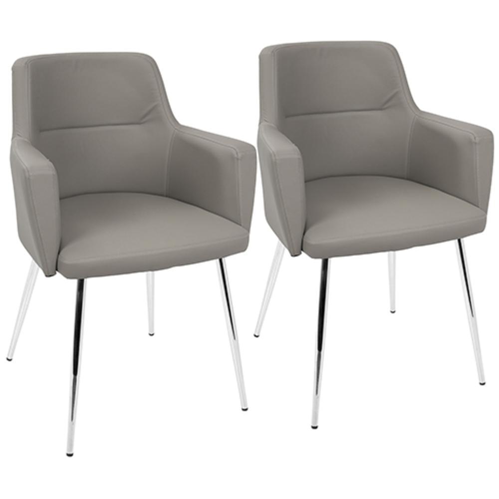 LumiSource Grey, Chrome Andrew Chair - Set of 2