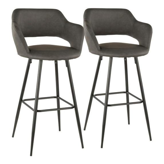 LumiSource Set of 2 Margarite Barstools Black Metal/Gray Faux Leather