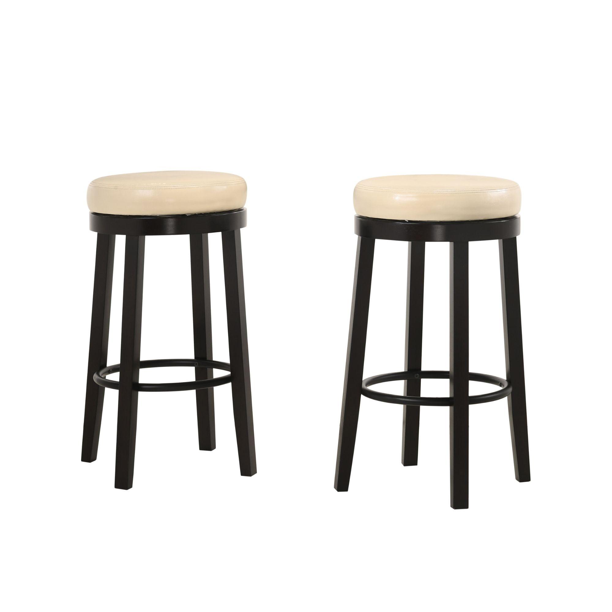 Ivory and Brown Swivel Wood Bar Stools, 30" Height