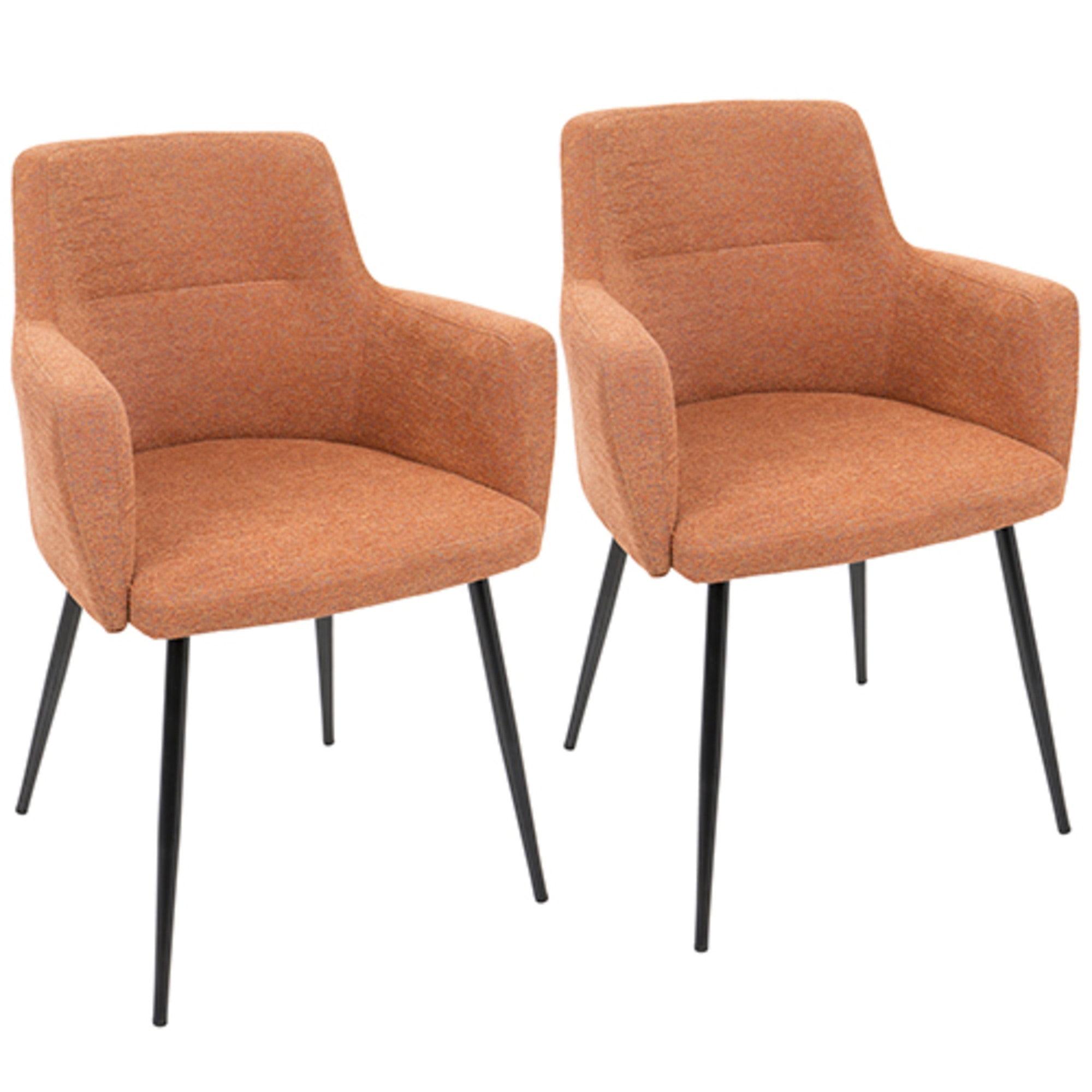 Set of 2 Orange Upholstered Wood and Metal Accent Chairs