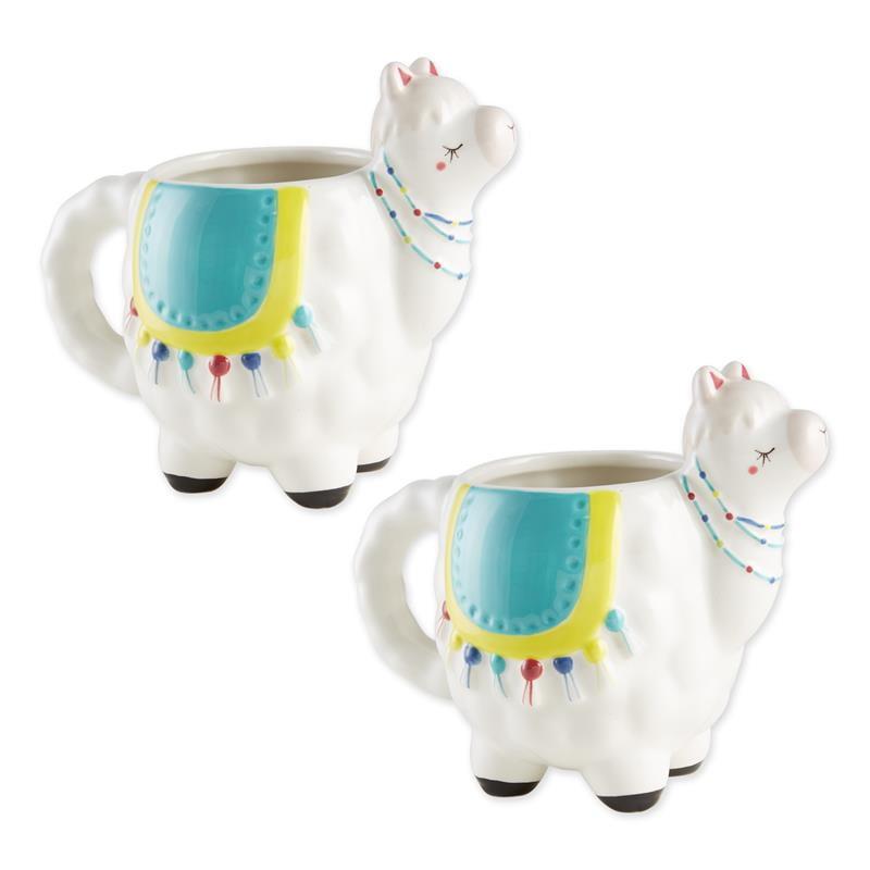 Whimsical White Ceramic Llama Shaped Mug Set