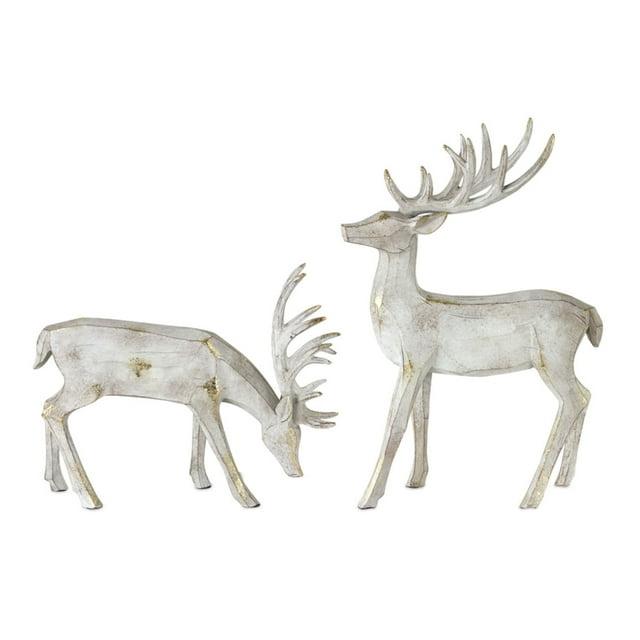 Contemporary Home Living Set of 2 White and Gold Rustic Deer Table Top 13"