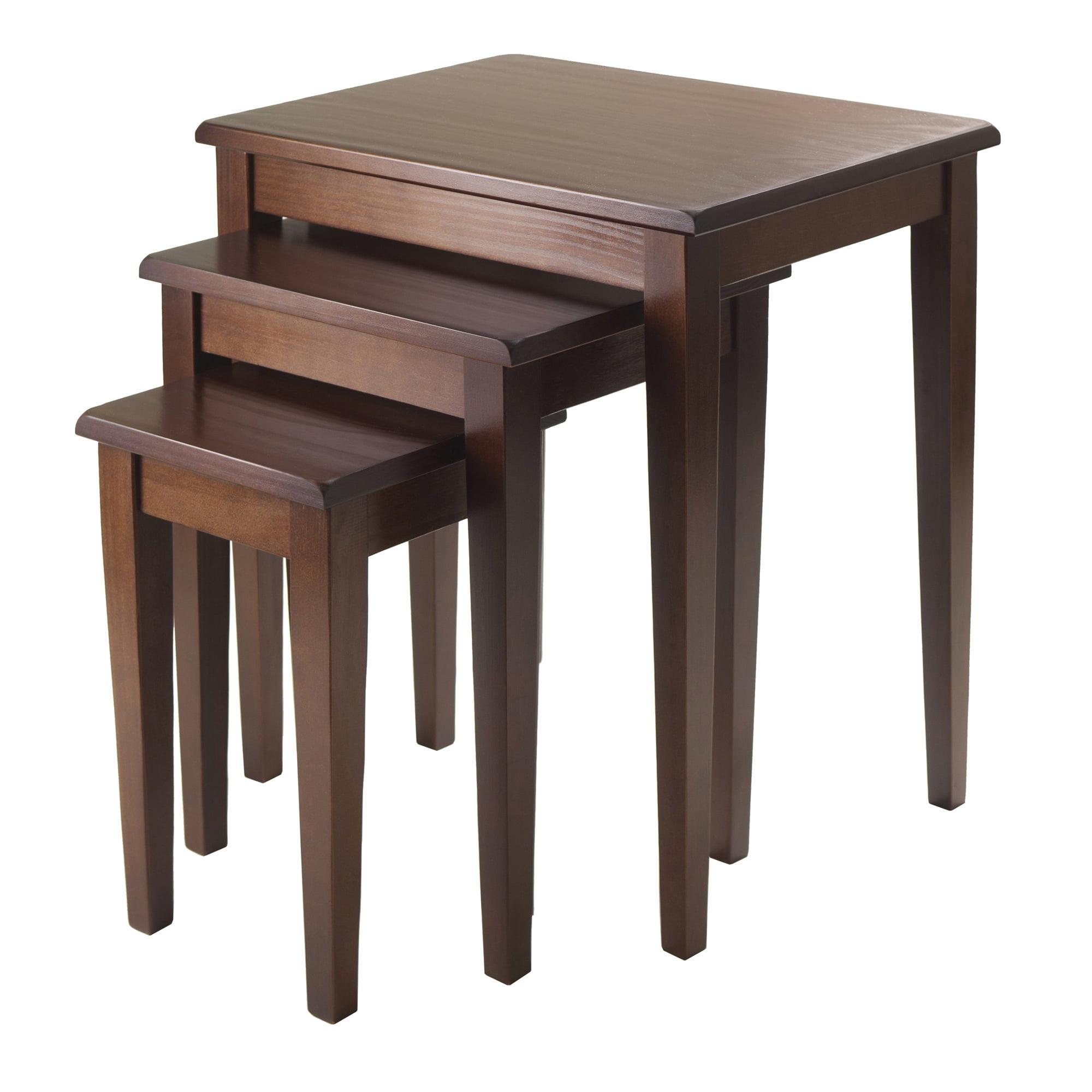 Set of 3 Walnut Finish Solid Wood Nesting Tables