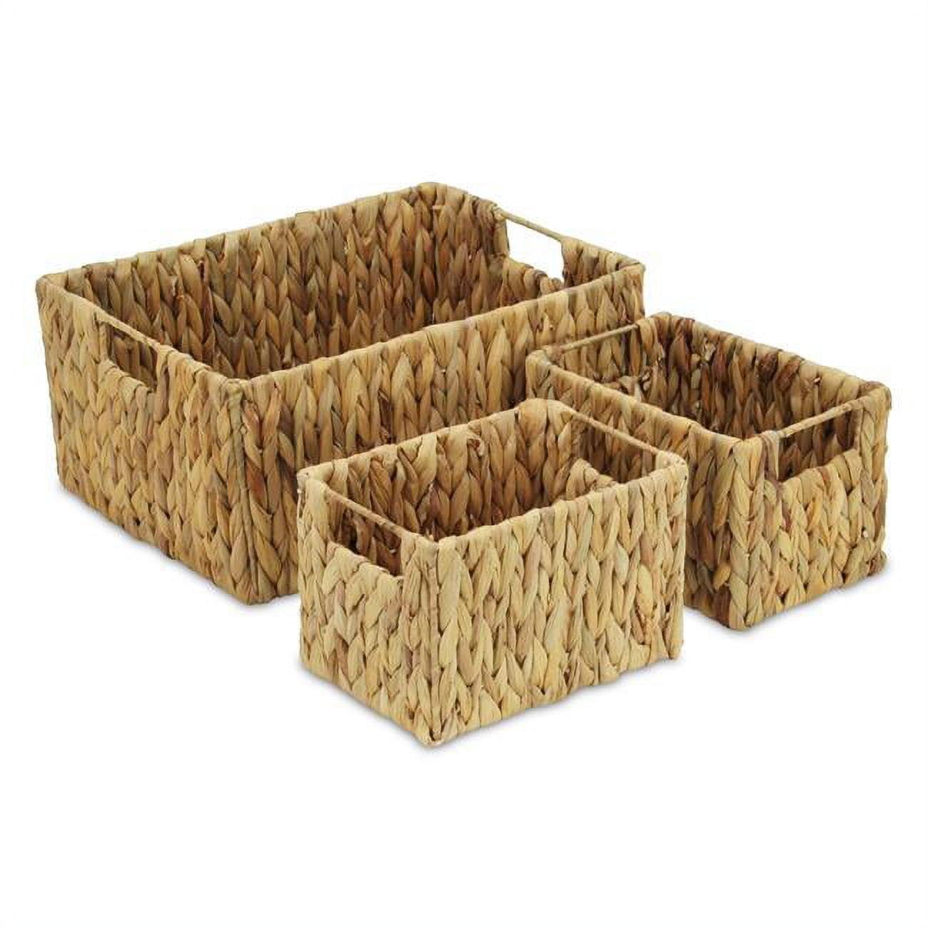 Set of 3 Hand Woven Brown Wicker Rectangular Storage Baskets