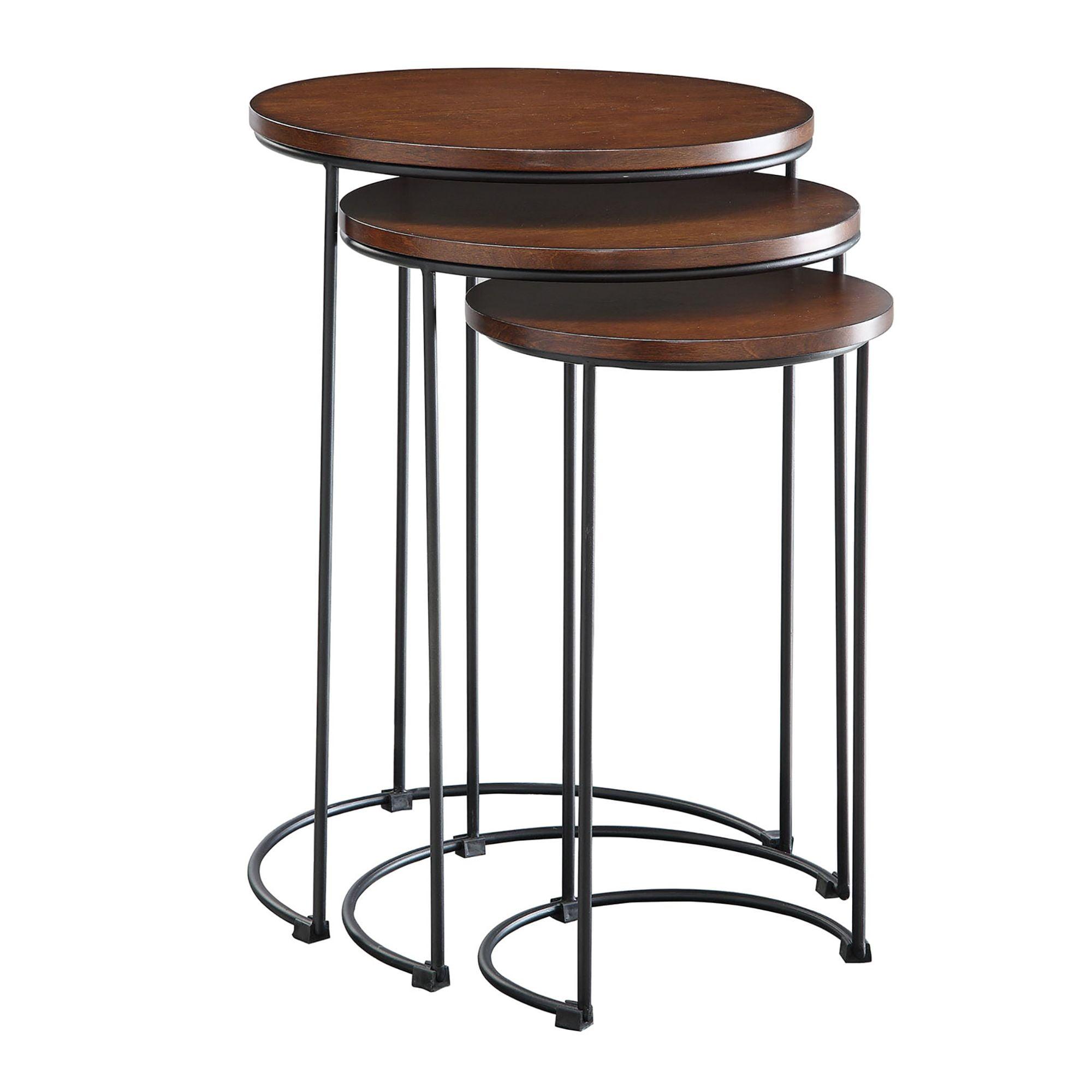 Contemporary Home Living Set of 3 Chestnut Brown and Black Round Nesting Tables 25"