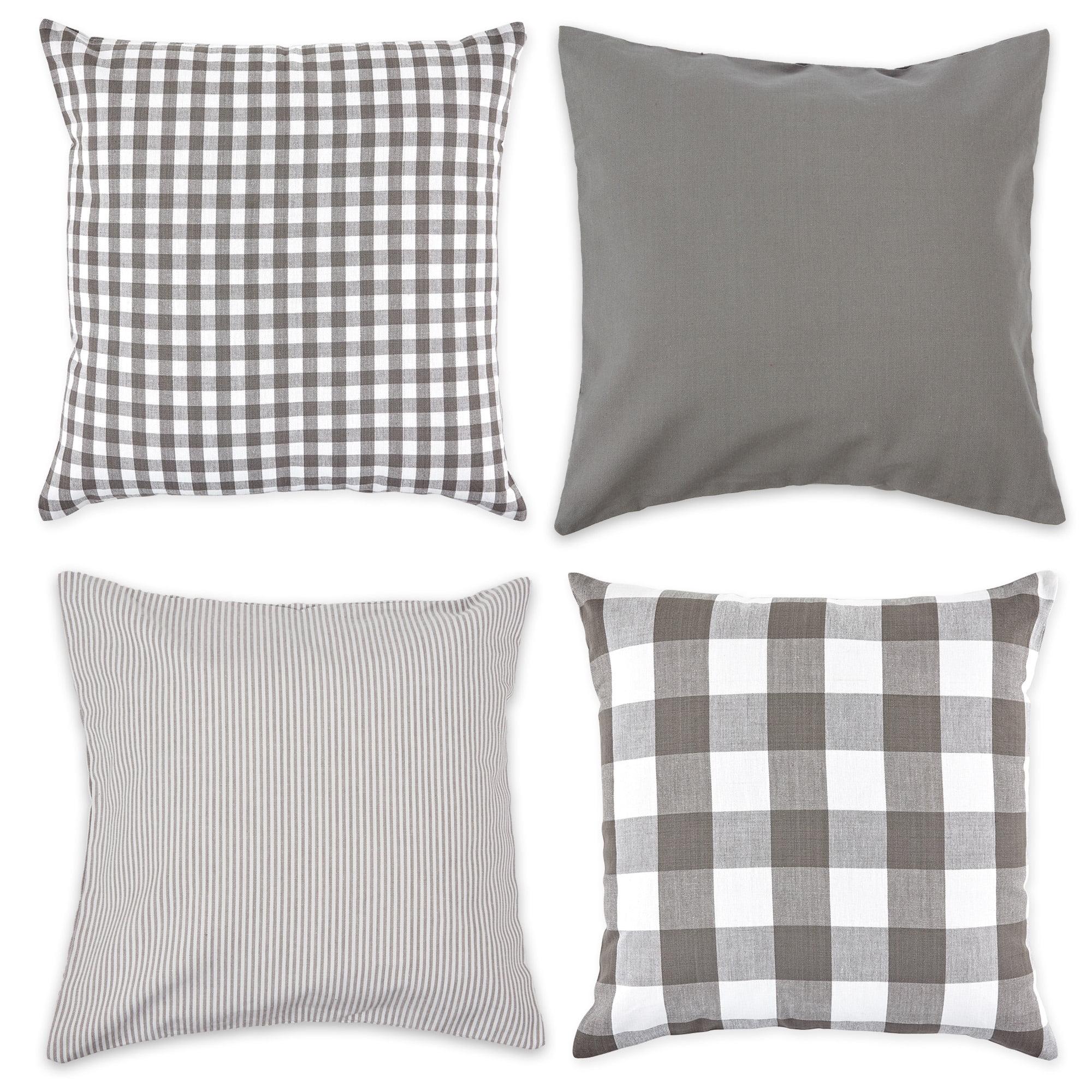 Contemporary Home Living Set of 4 Assorted Gray and White Checkered Pillow Covers
