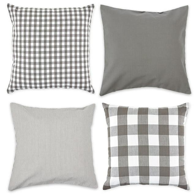Contemporary Home Living Set of 4 Assorted Gray and White Checkered Pillow Covers