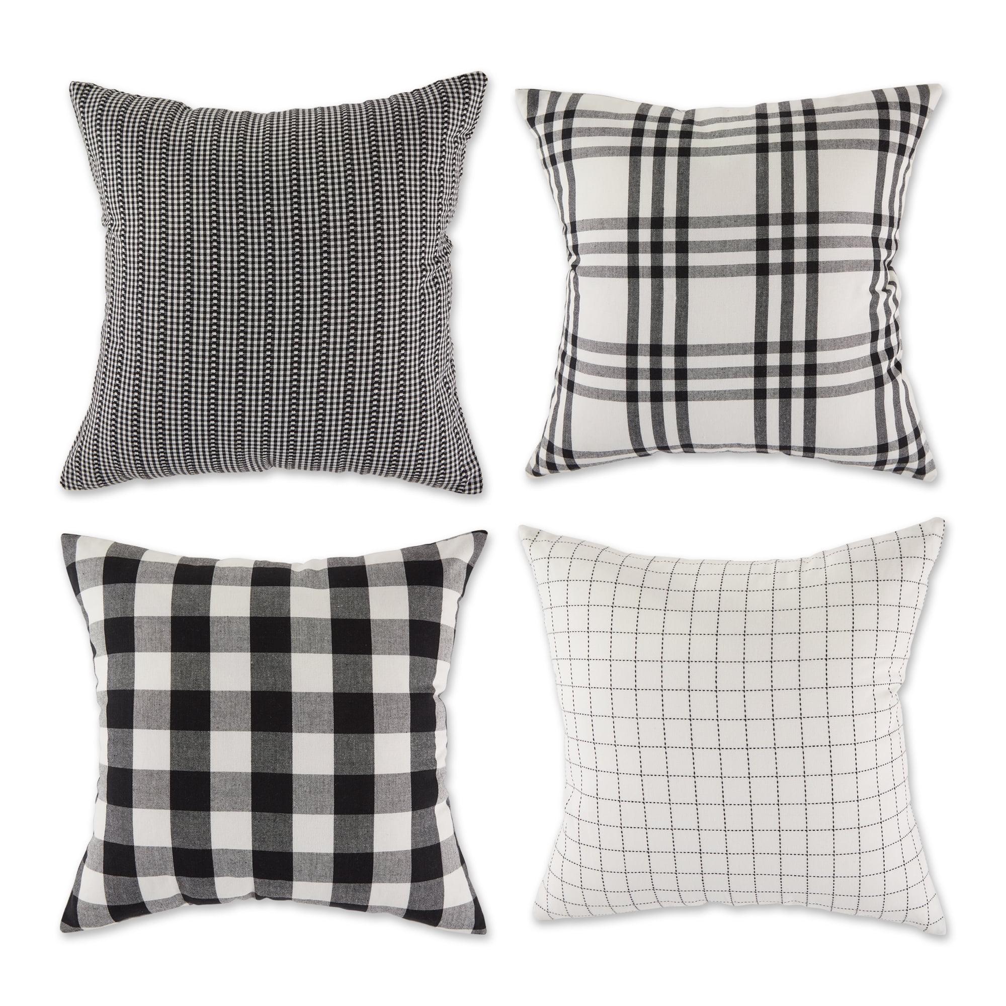 Set of 4 Black and White Cotton Farmhouse Check Pillow Covers