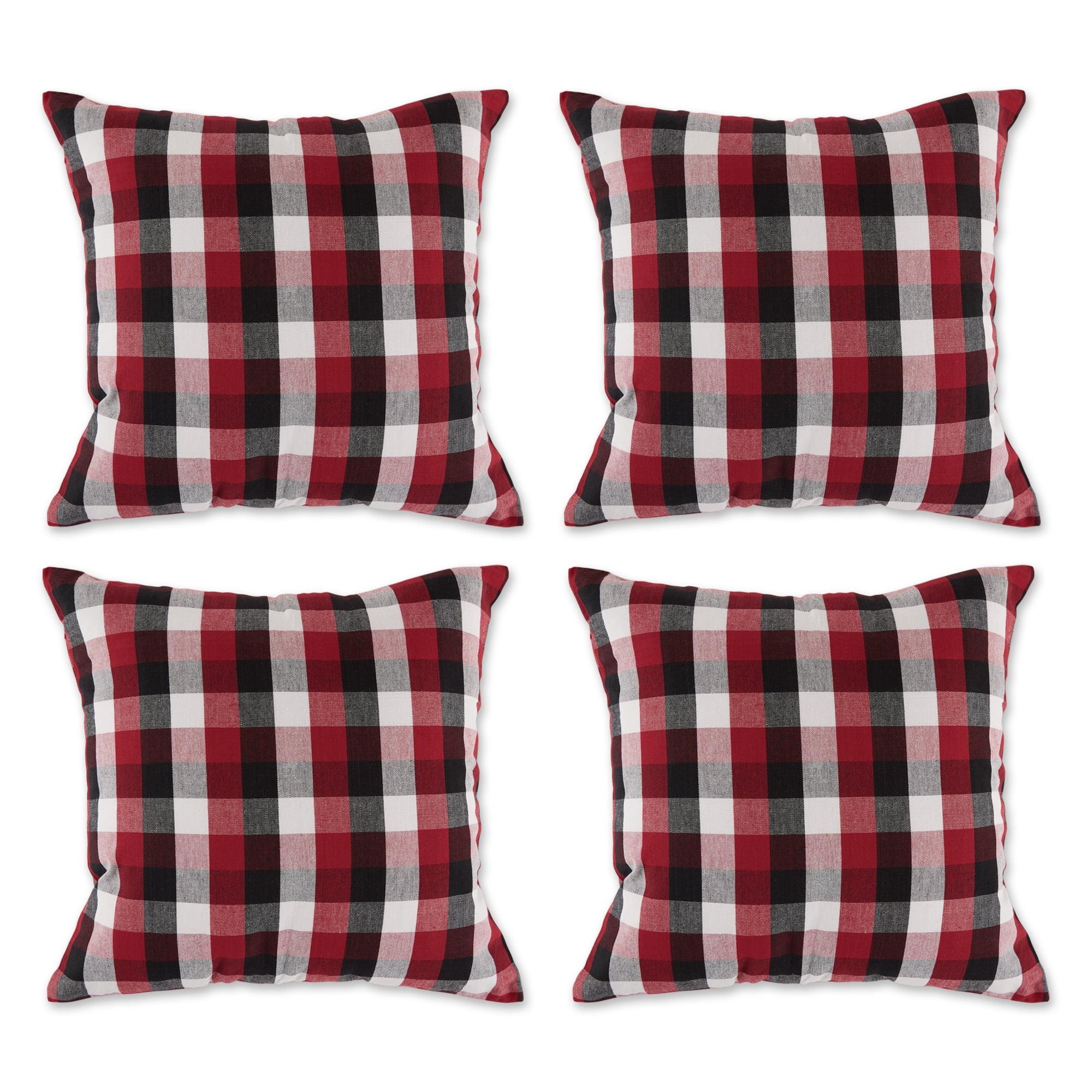 Cardinal Red and White Checkered Cotton Square Pillow Covers Set of 4