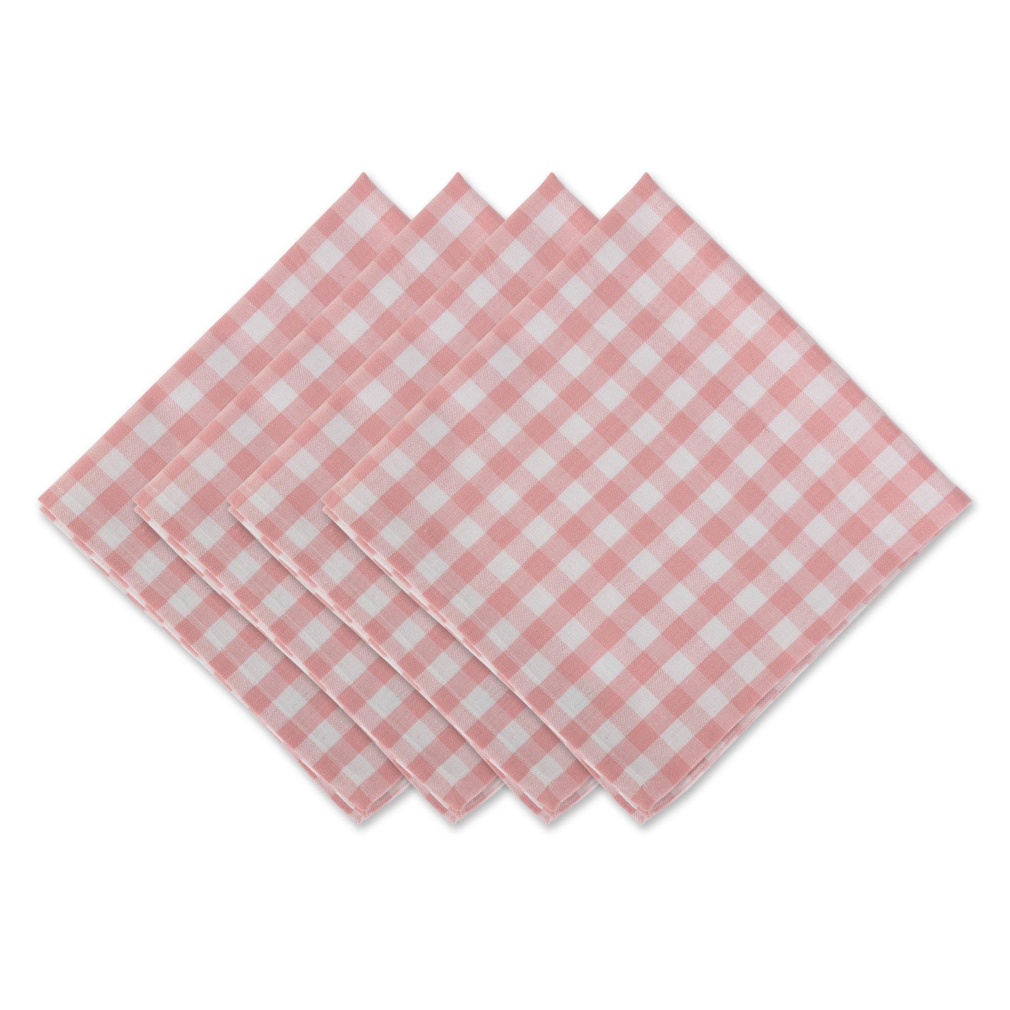 Contemporary Home Living Set of 4 Pink and White Gingham Napkin, 20"