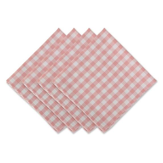 Contemporary Home Living Set of 4 Pink and White Gingham Napkin, 20"