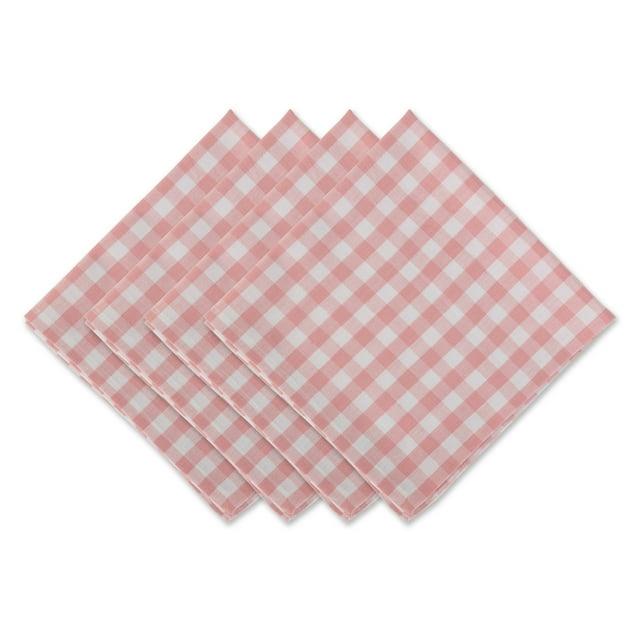 Contemporary Home Living Set of 4 Pink and White Gingham Napkin, 20"