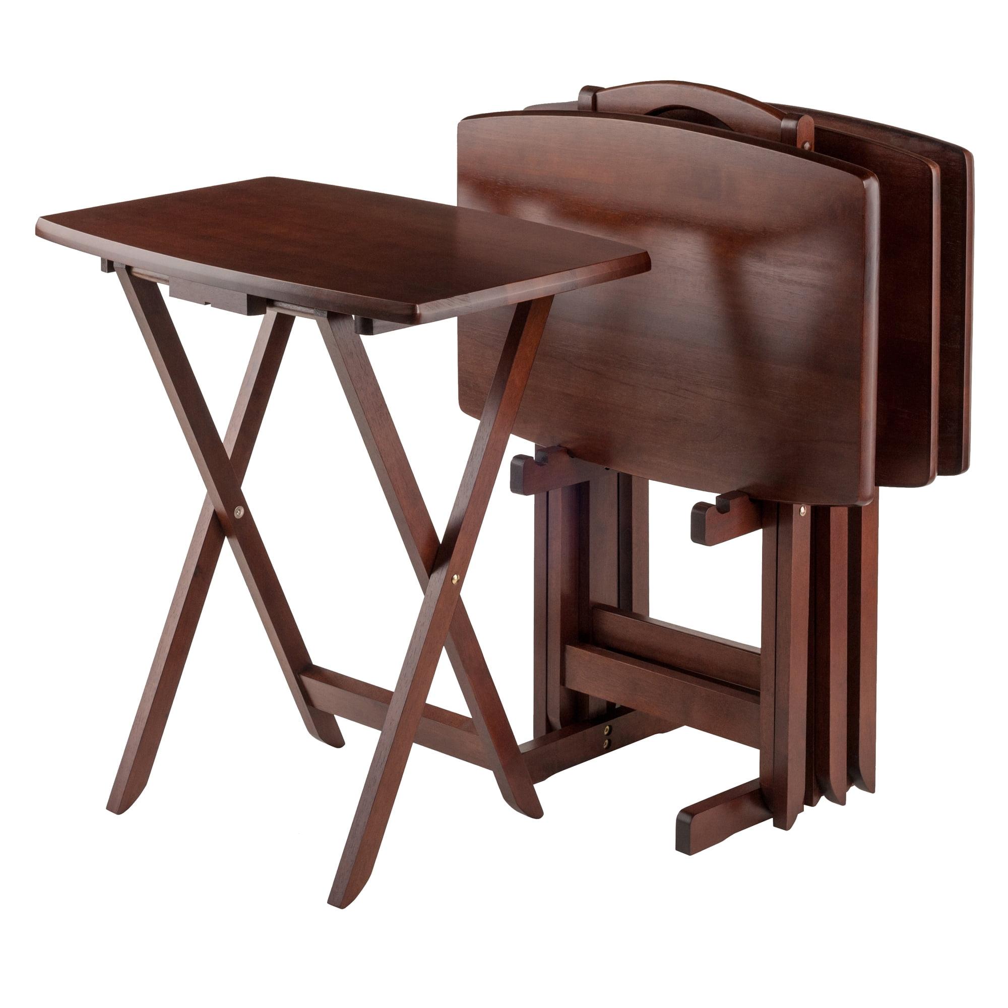 Set of 4 Rich Walnut Oversized Folding Snack Tables