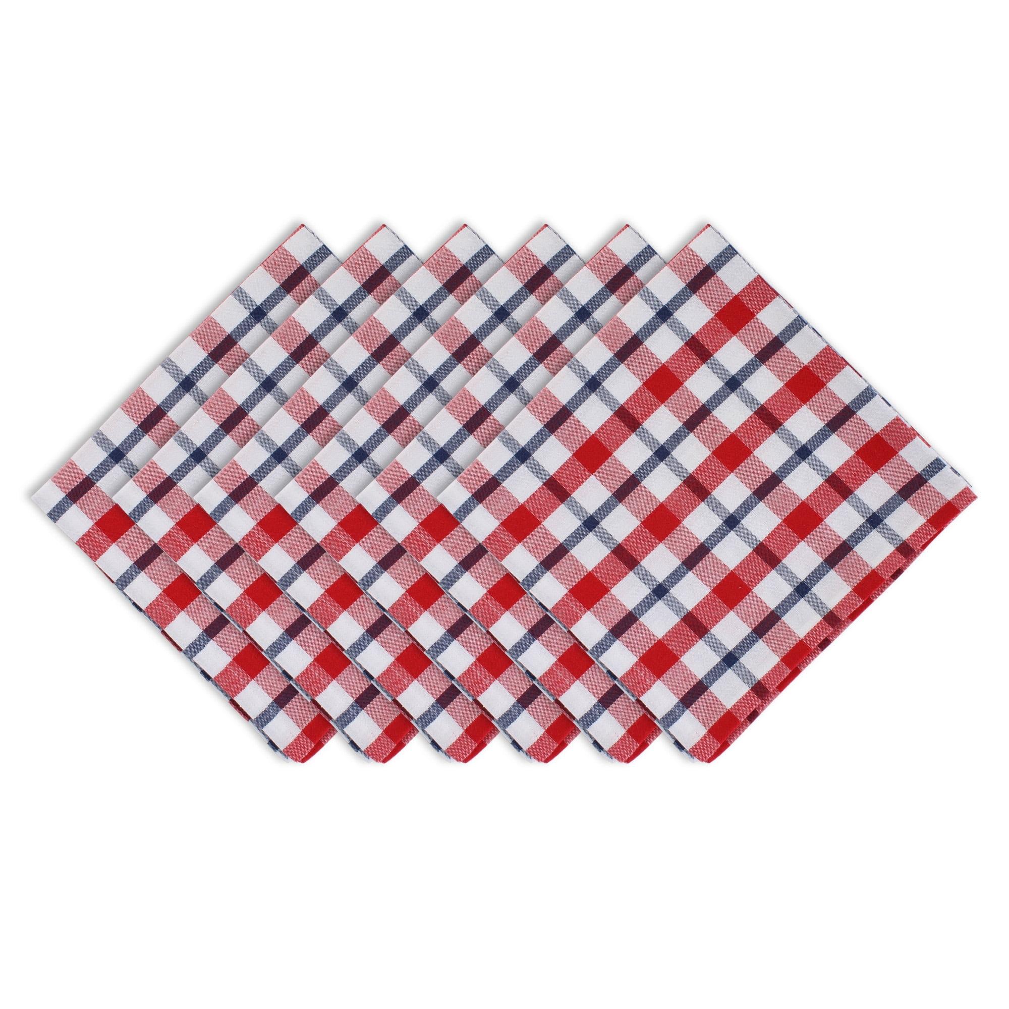 Americana Red, White, and Blue Plaid Cotton Napkins Set