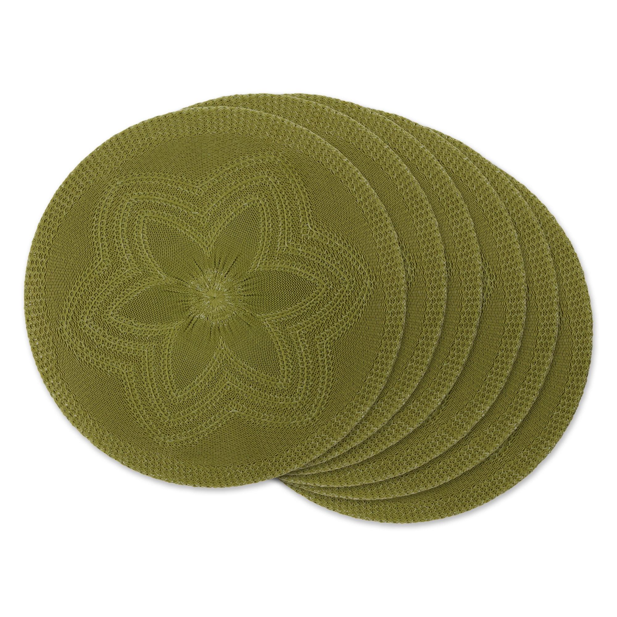Antique Green Floral Woven Round Placemat (Set of 6)