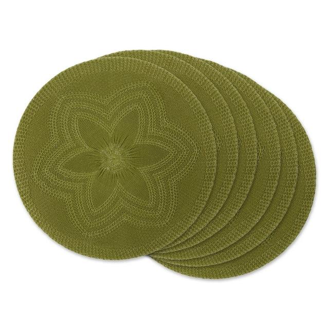Antique Green Floral Woven Round Placemat (Set of 6)