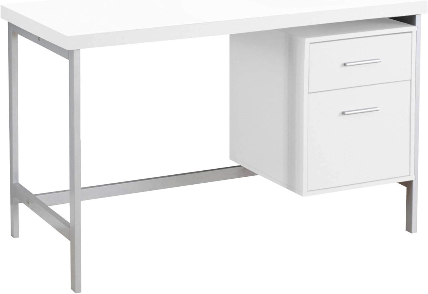 Chic White and Silver 47" Home Office Desk with File Drawer