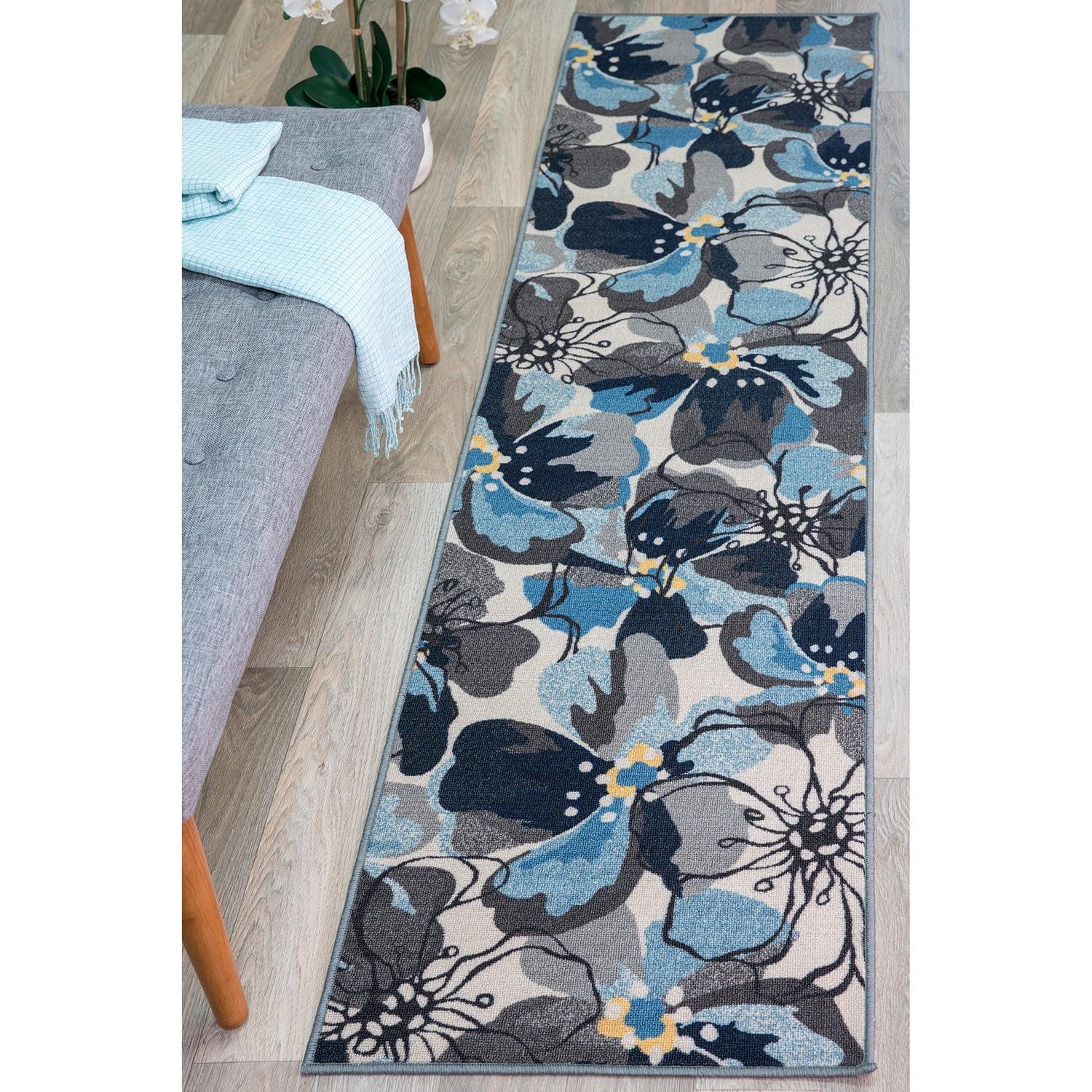 World Rug Gallery Modern Floral Non-Slip (Non-skid) Indoor Area Rug - Gray 2'x10':  Runner,  Low Pile,  Stain-Resistant