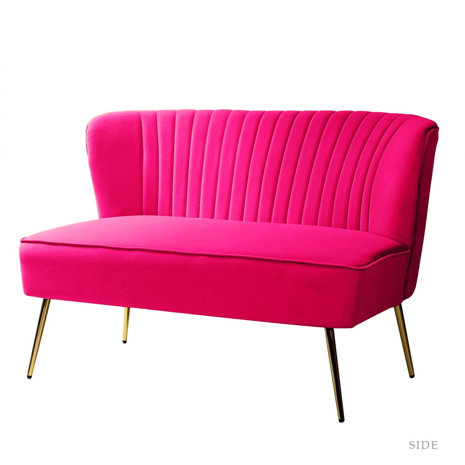 HULALA HOME Monica Modern Velvet Curved Tufted Back Loveseat with Metal Tapered Legs by  FUCHSIA