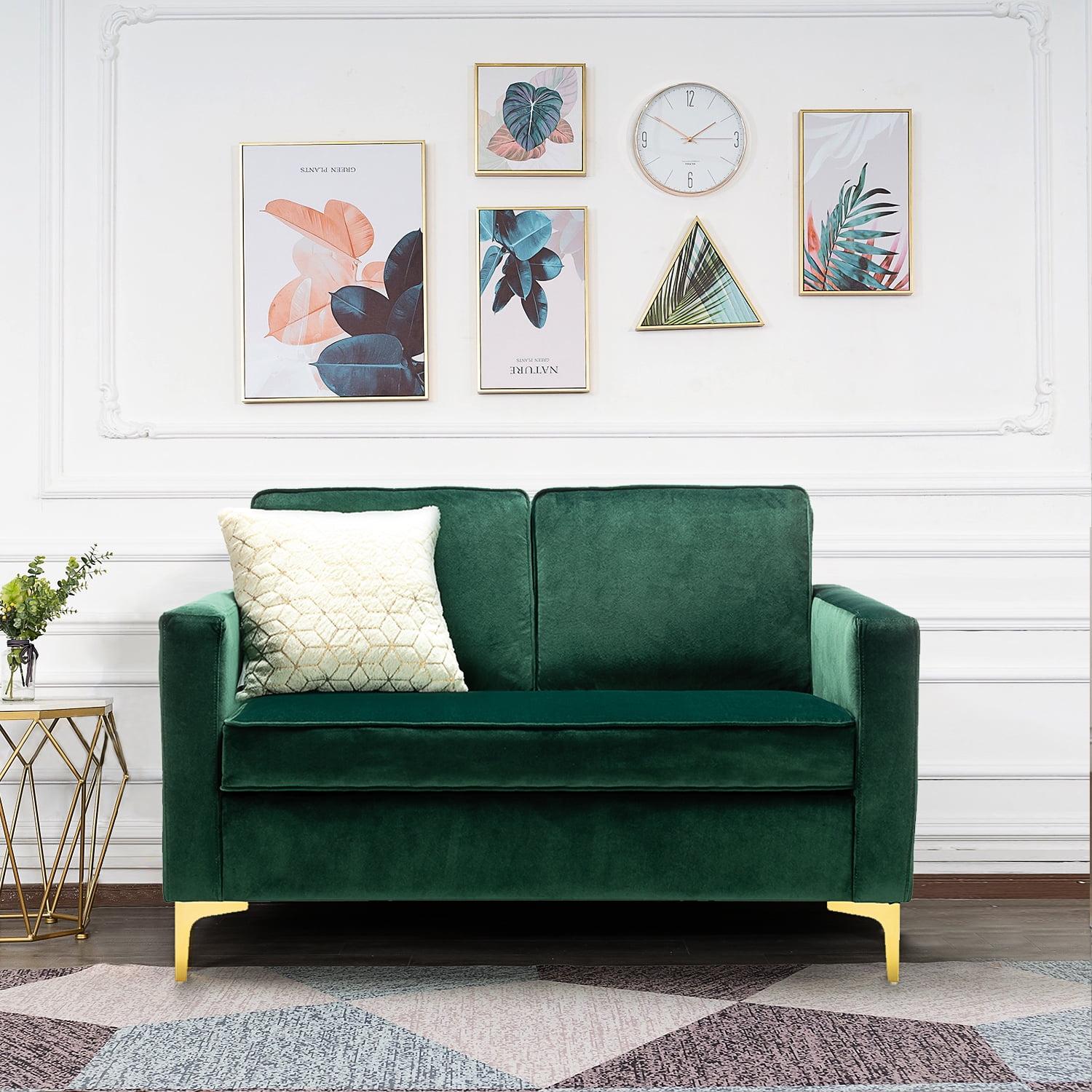 Adeline Contemporary Velvet Track Arm Loveseat - Green with Metal Base