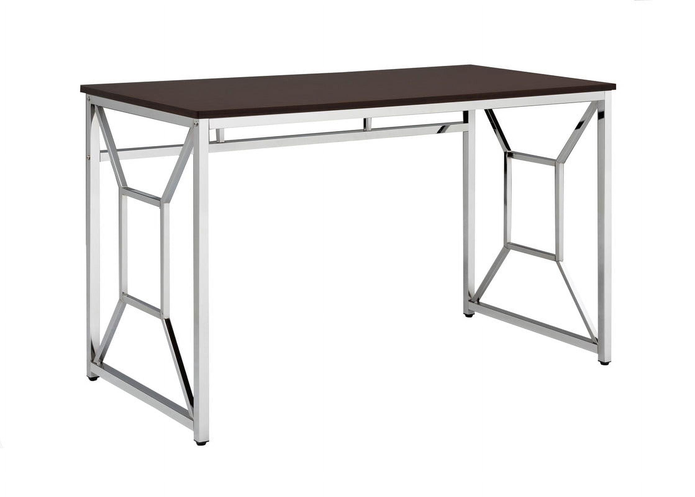 Espresso Brown Wood and Chrome Geometric Desk