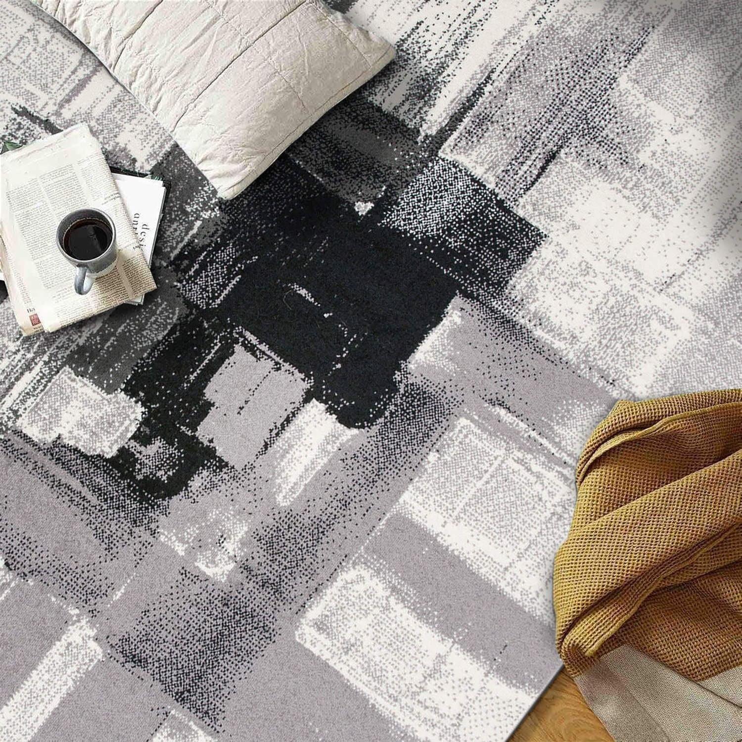 World Rug Gallery Contemporary Modern Abstract Black 7'10" x 10' Indoor Area Rug