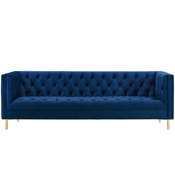 Modway Delight Tufted Button Performance Velvet Stainless Steel Sofa in Navy