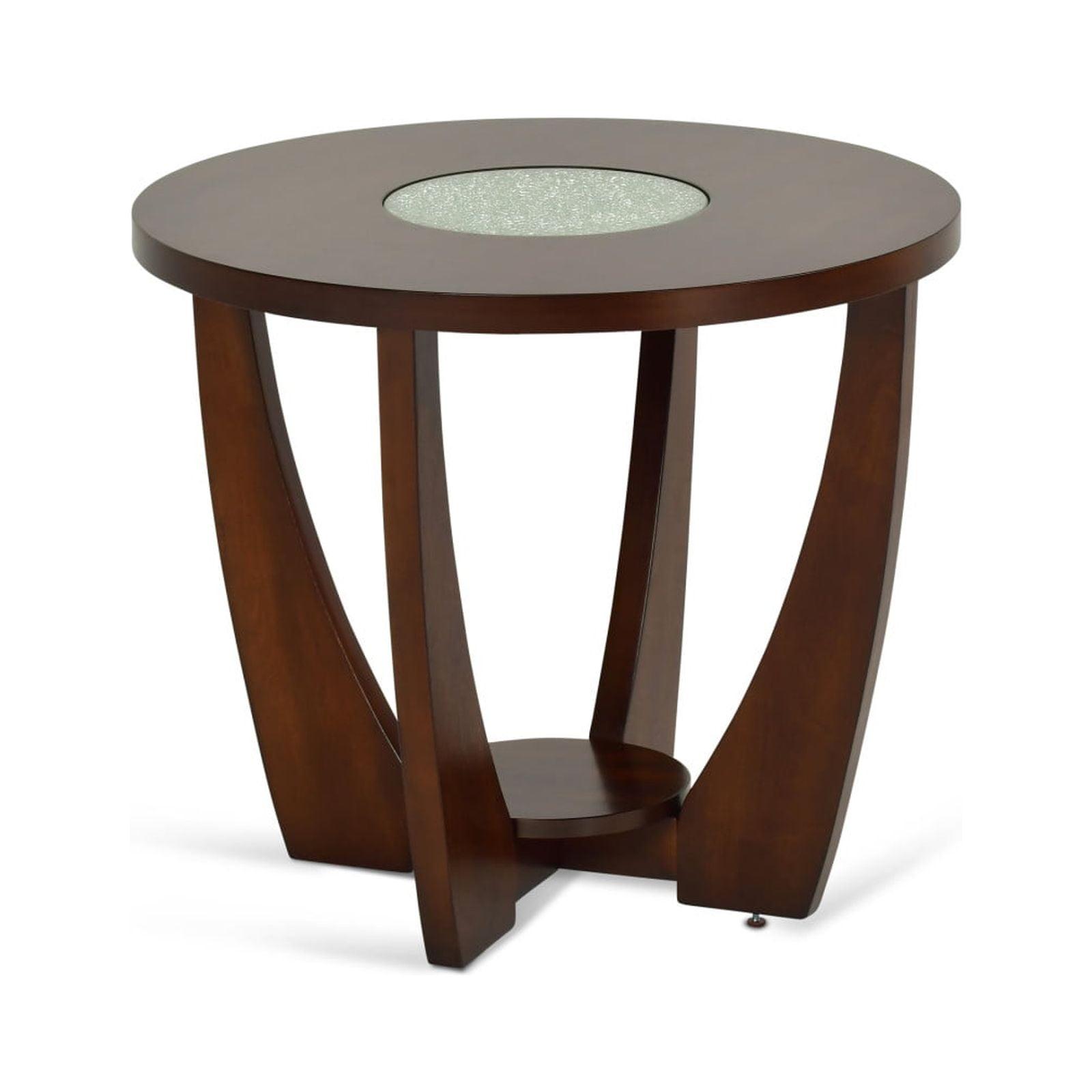 26'' Modern Cherry Wood Round End Table with Glass Inlay