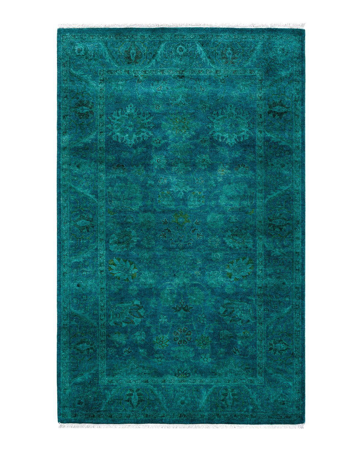 Hand-Knotted Blue Wool Rectangular Area Rug 3'3" x 5'2"