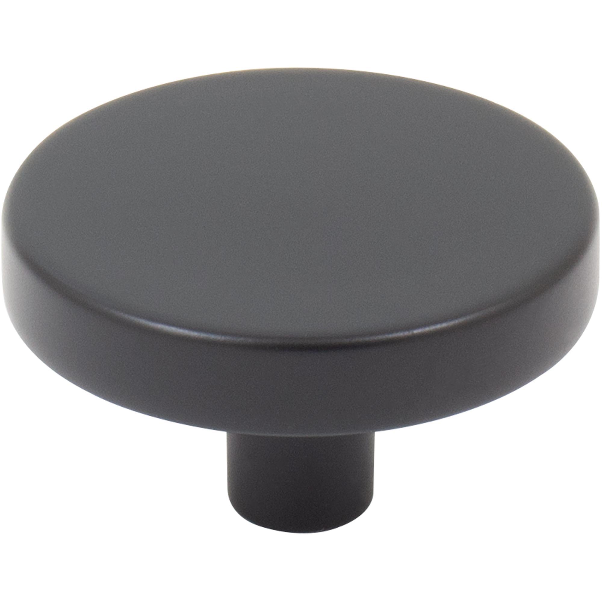 Matte Black Round Zinc Cabinet Knob, 1-1/2 Inches