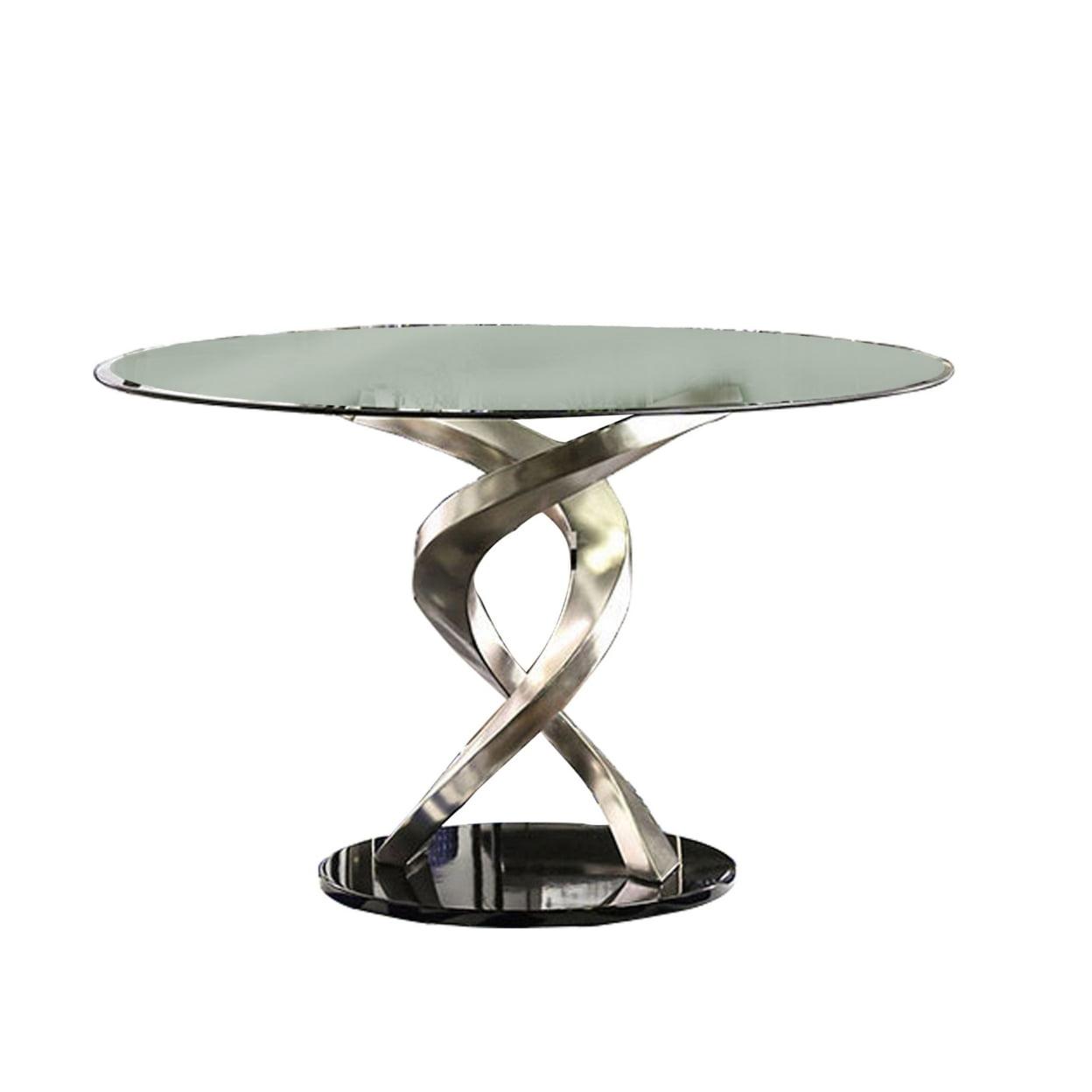 48" Round Glass Extendable Dining Table with Silver Base