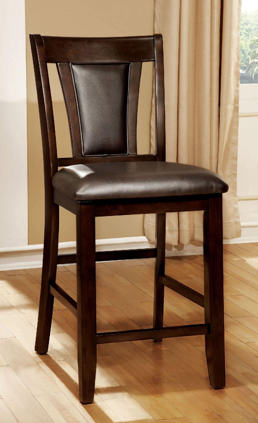 Transitional Espresso and Dark Cherry Counter Stools with Padded Leatherette Seat, Set of 2