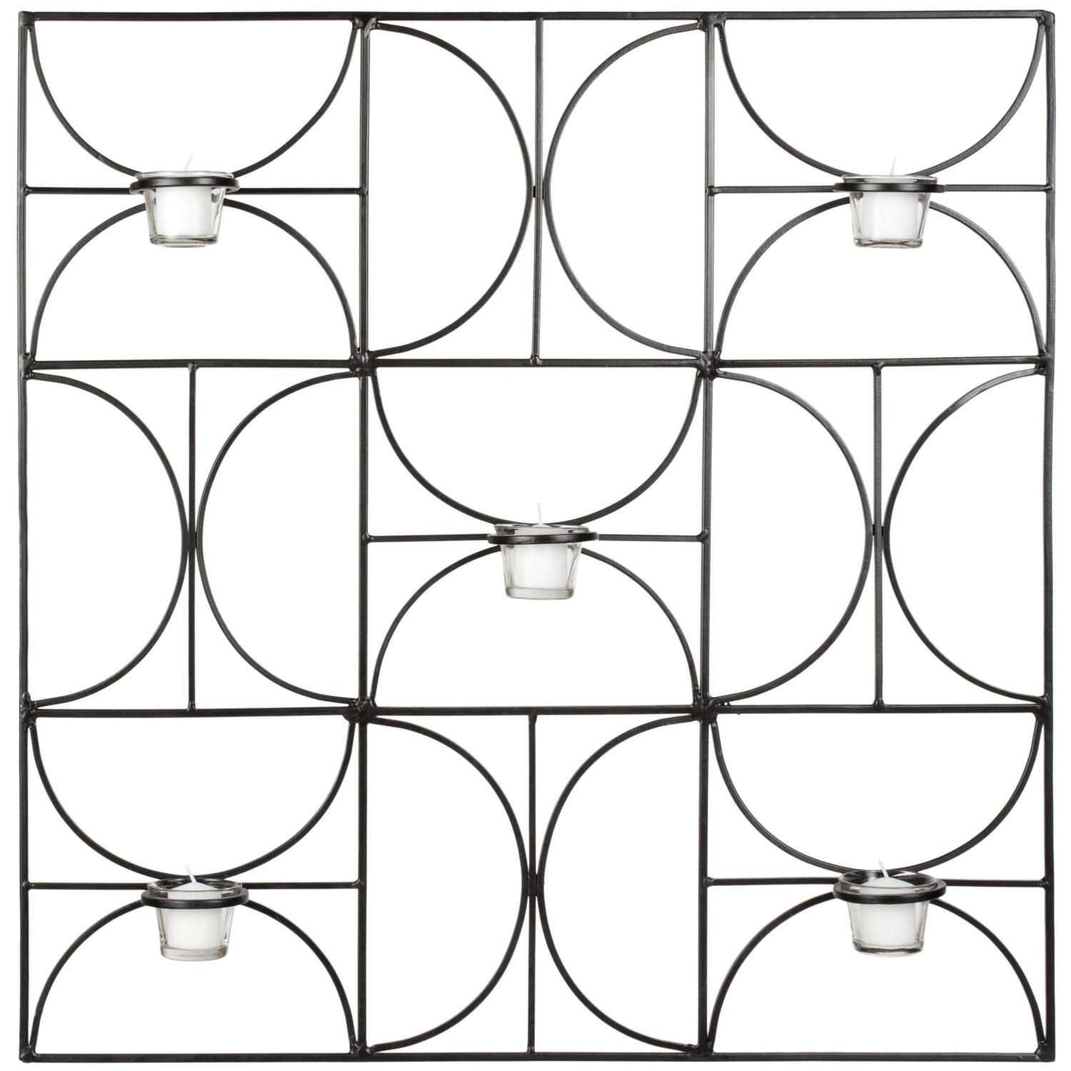 Black Geometric Iron Wall Sconce with Glass Votive Holders