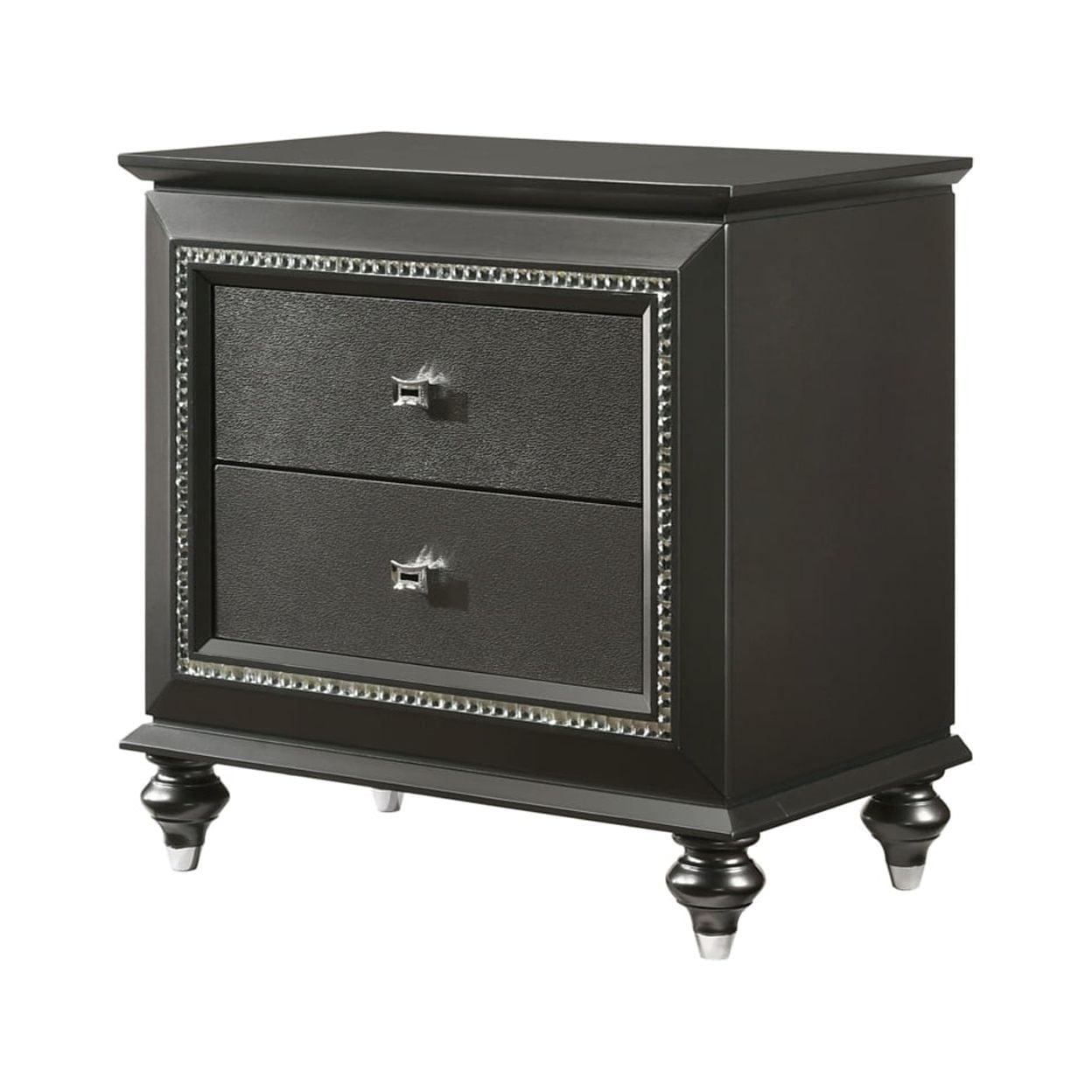 Kaitlyn Metallic Gray Wooden 2-Drawer Nightstand with Crystal Accents