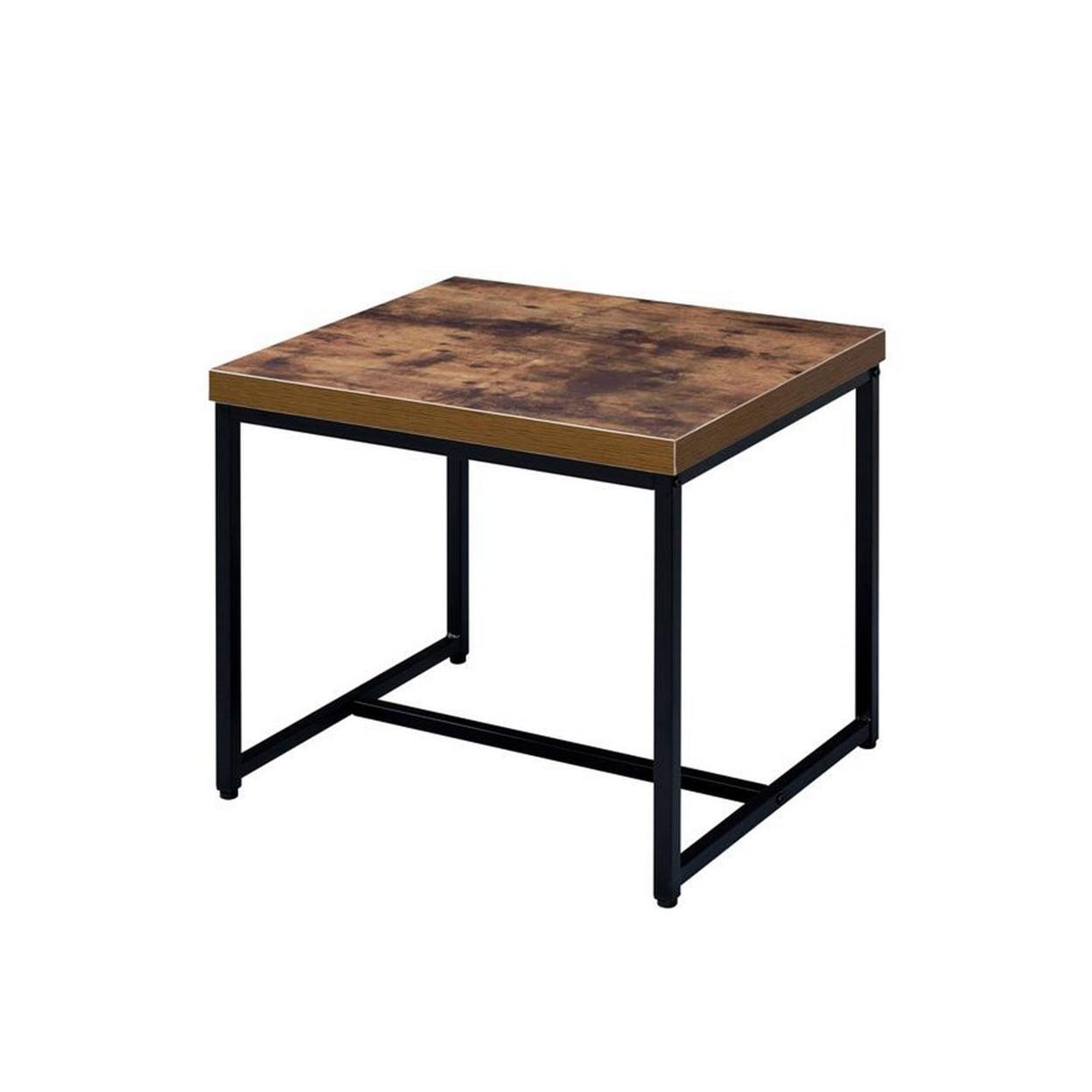 Weathered Oak and Black Rectangular Wood and Metal End Table