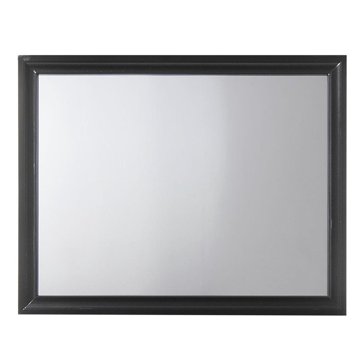 Black Rectangular Wooden Mirror with Raised Frame