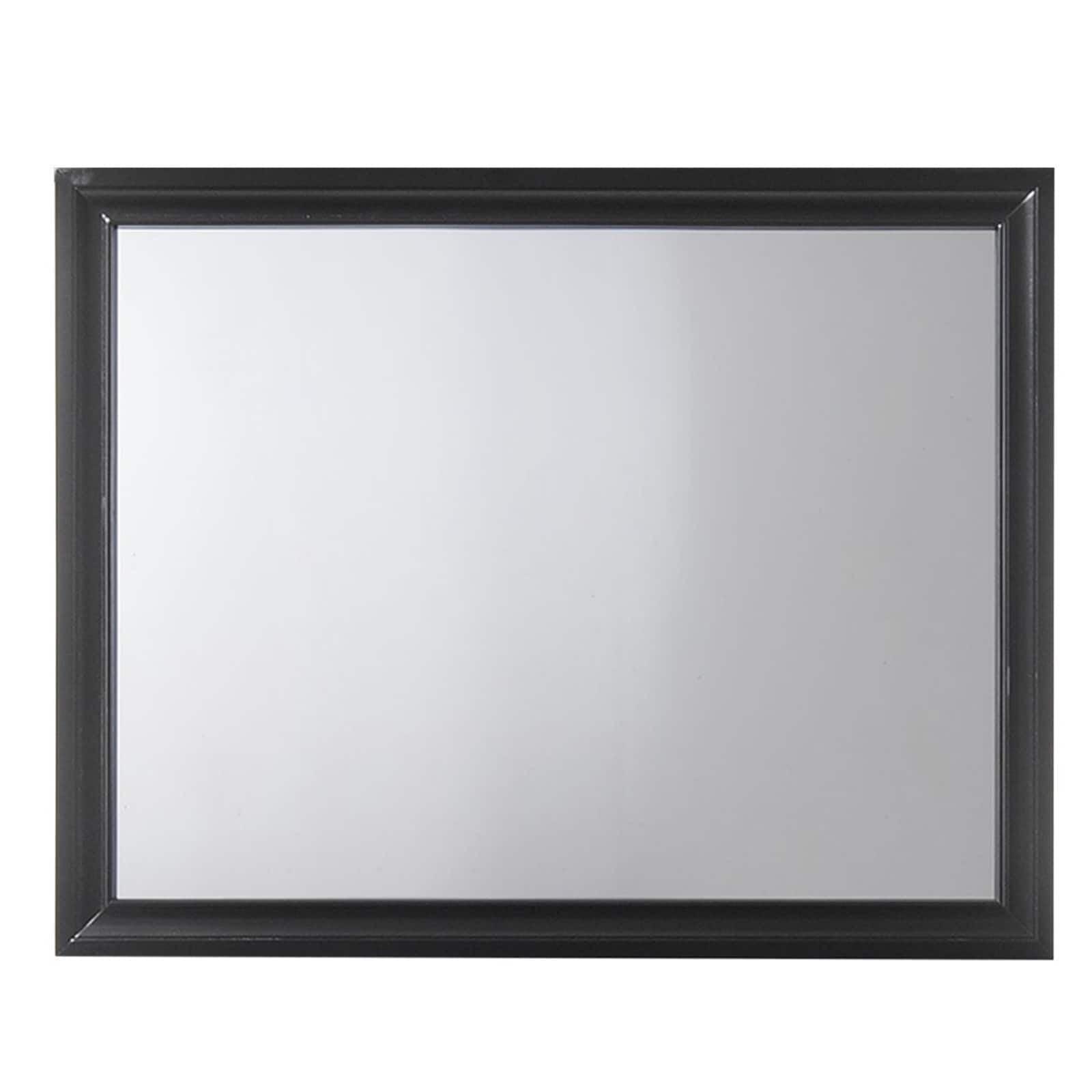 Black Rectangular Wooden Mirror with Raised Frame