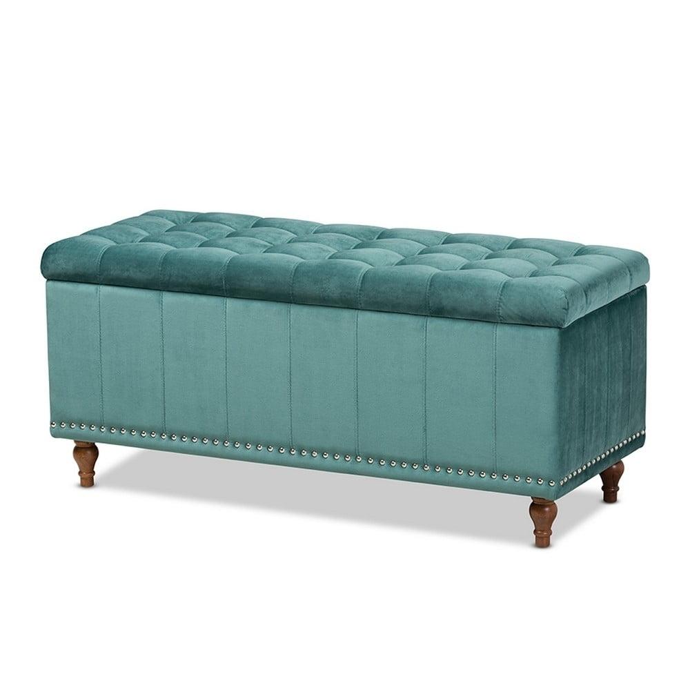 Kaylee Teal Blue Velvet 42'' Tufted Storage Ottoman Bench