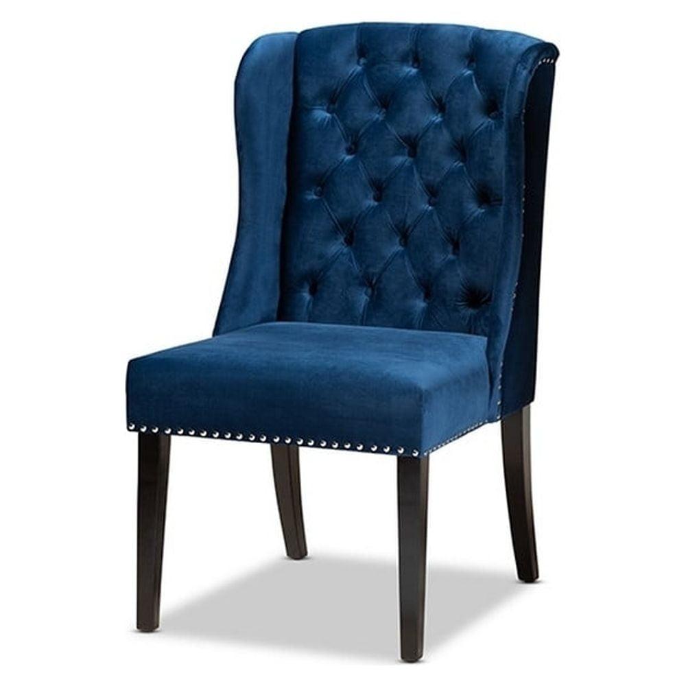 Lamont Velvet Fabric Wood Wingback Dining Chair Blue/Brown - Baxton Studio