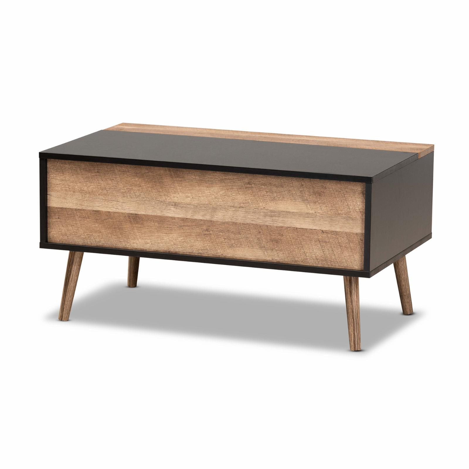 Jensen Two-Toned Wood Lift Top Coffee Table with Storage Compartment Black/Brown - Baxton Studio: Mid-Century Design, Rectangular Shape