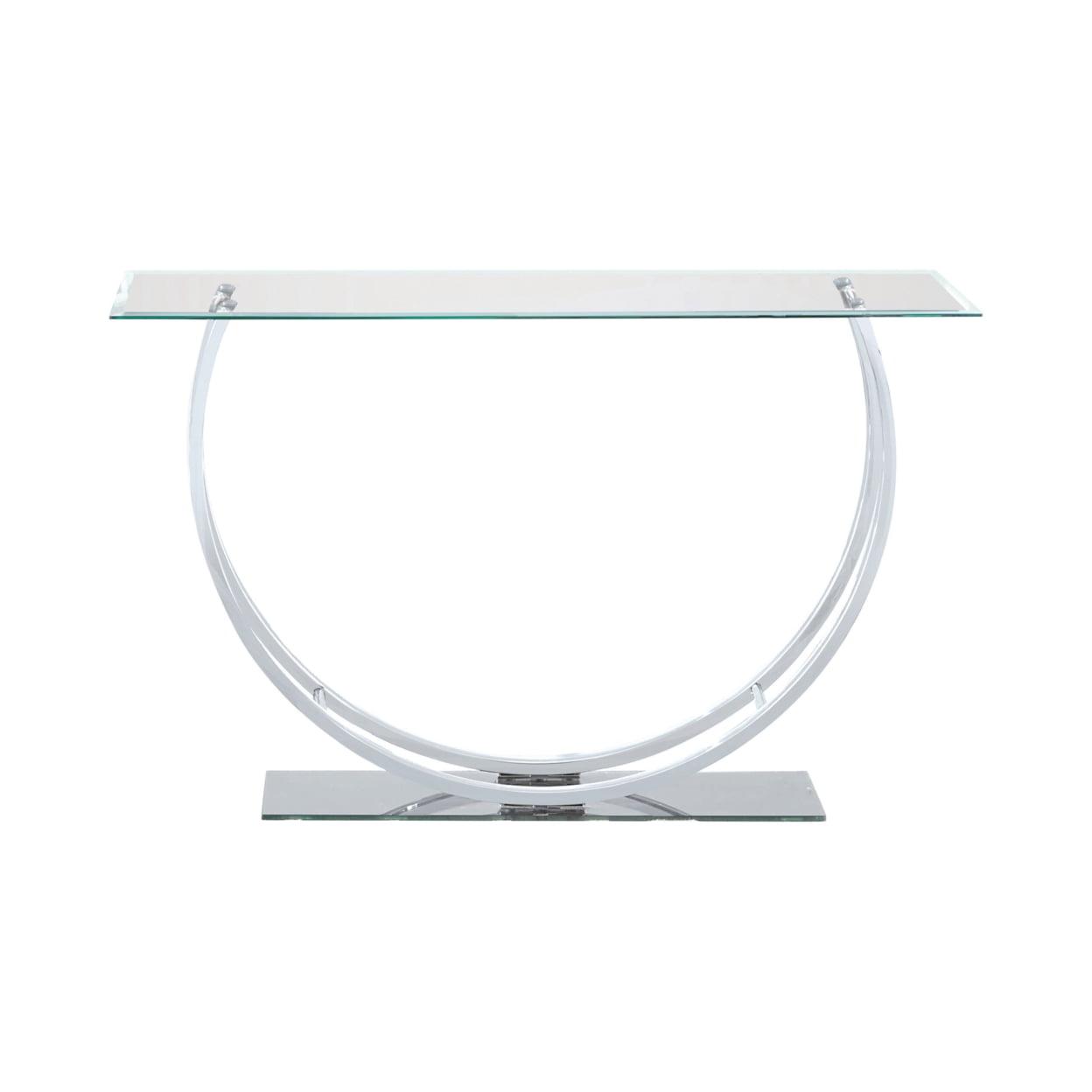Elegant U-Shaped Chrome and Glass Sofa Table with Mirrored Base