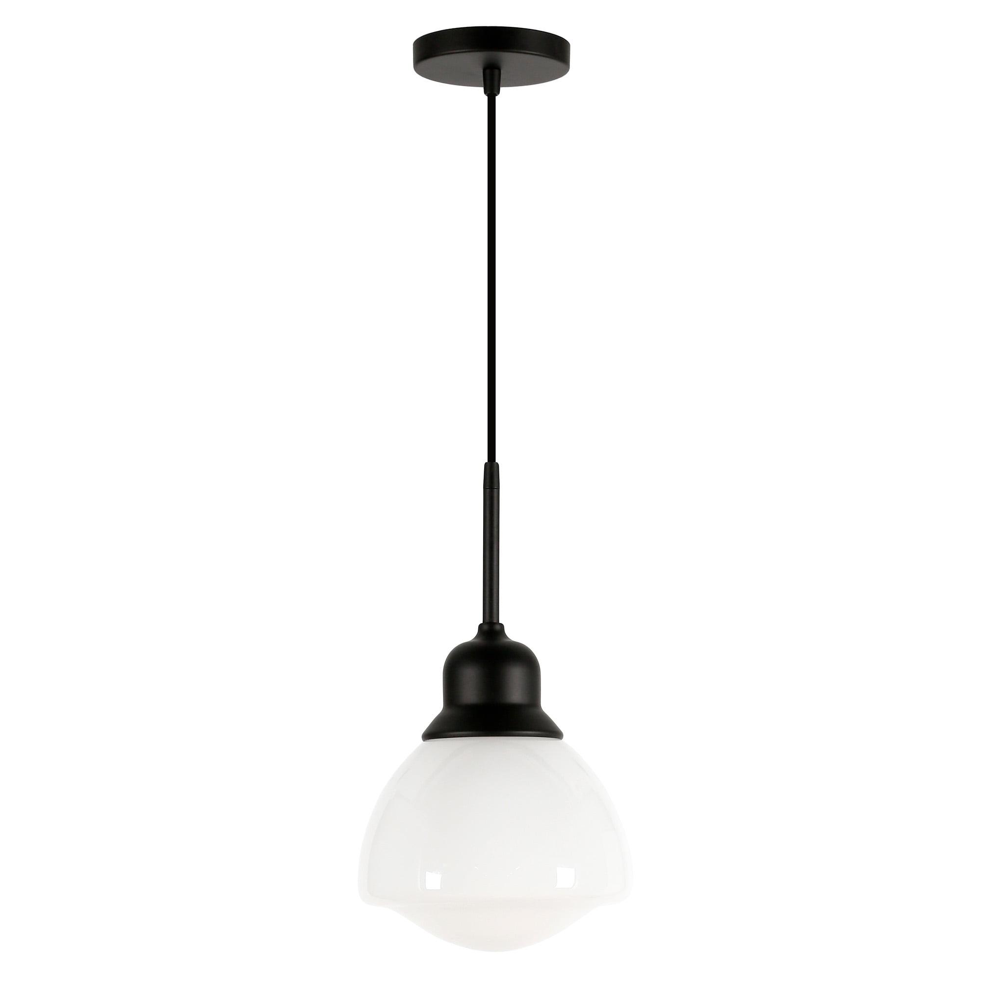 Brooks Transitional Blackened Bronze Drum Pendant with White Milk Glass