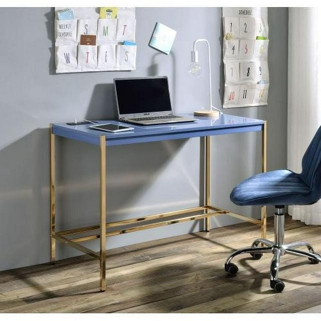 42" Midriaks Writing Desk Navy Blue/Gold Finish - Acme Furniture: Chic Office Furniture with USB Ports