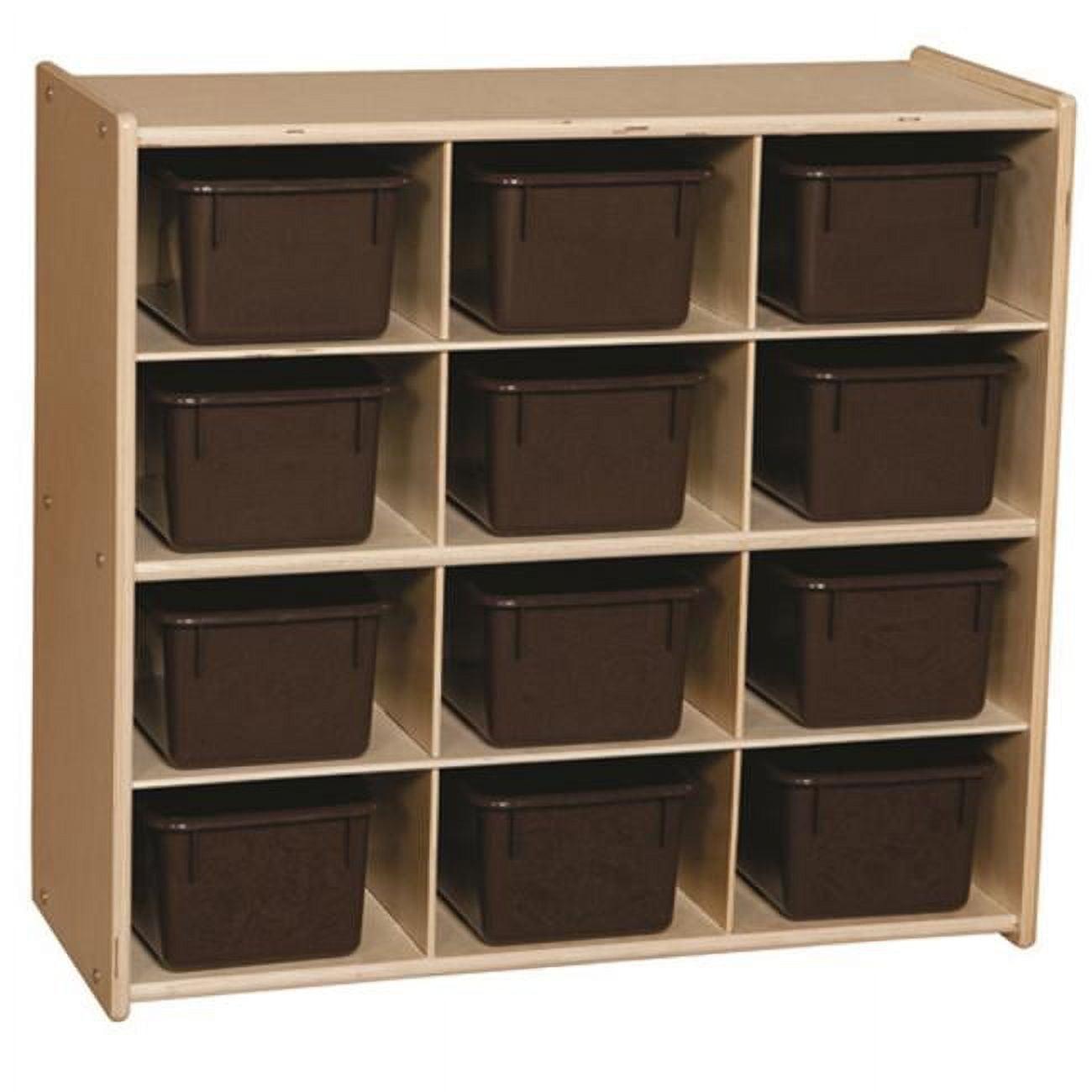 Kids Baltic Birch 12-Cubby Storage Unit with Chocolate Tubs