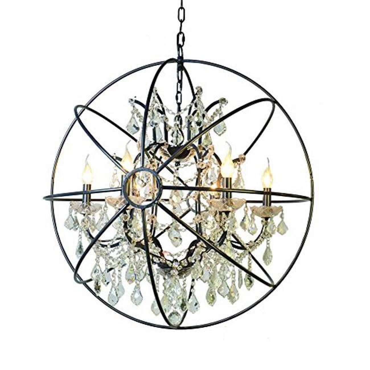 Elegant Matte Black 6-Light Crystal Sphere Chandelier