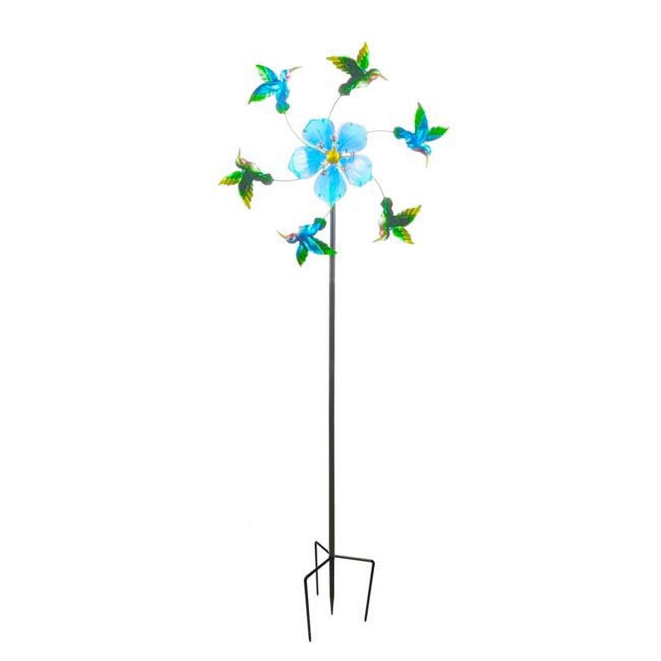 Flower and Hummingbird Kinetic Wind Spinner Garden Stake