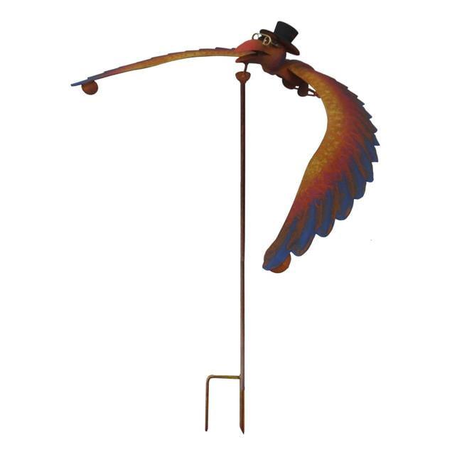 Rustic Metal Balancing Crow Garden Stake with Hat