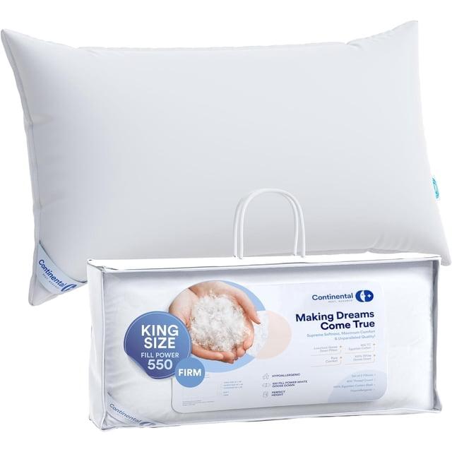 ContinentalBedding Continental Bedding 1-Pack Firm Support Down Pillow, 550 Fill Power, RDS Certified, 75% Down 25% Feather, 100% Cotton Cover